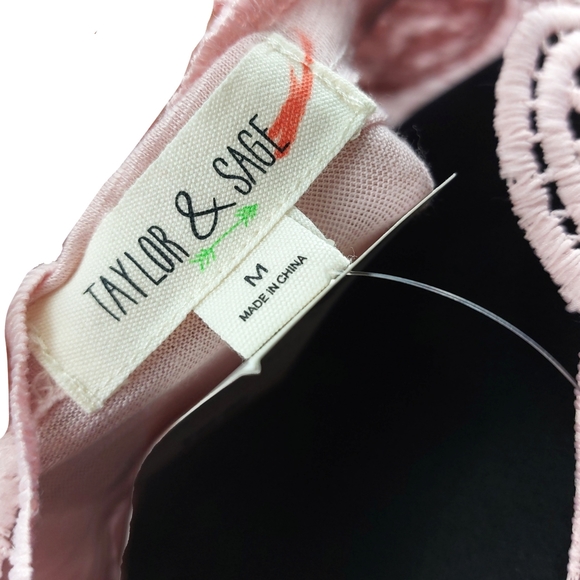NWT Taylor & Sage Wmns M Boho Pink Tie Front Embroidered Back Top - Picture 4 of 6